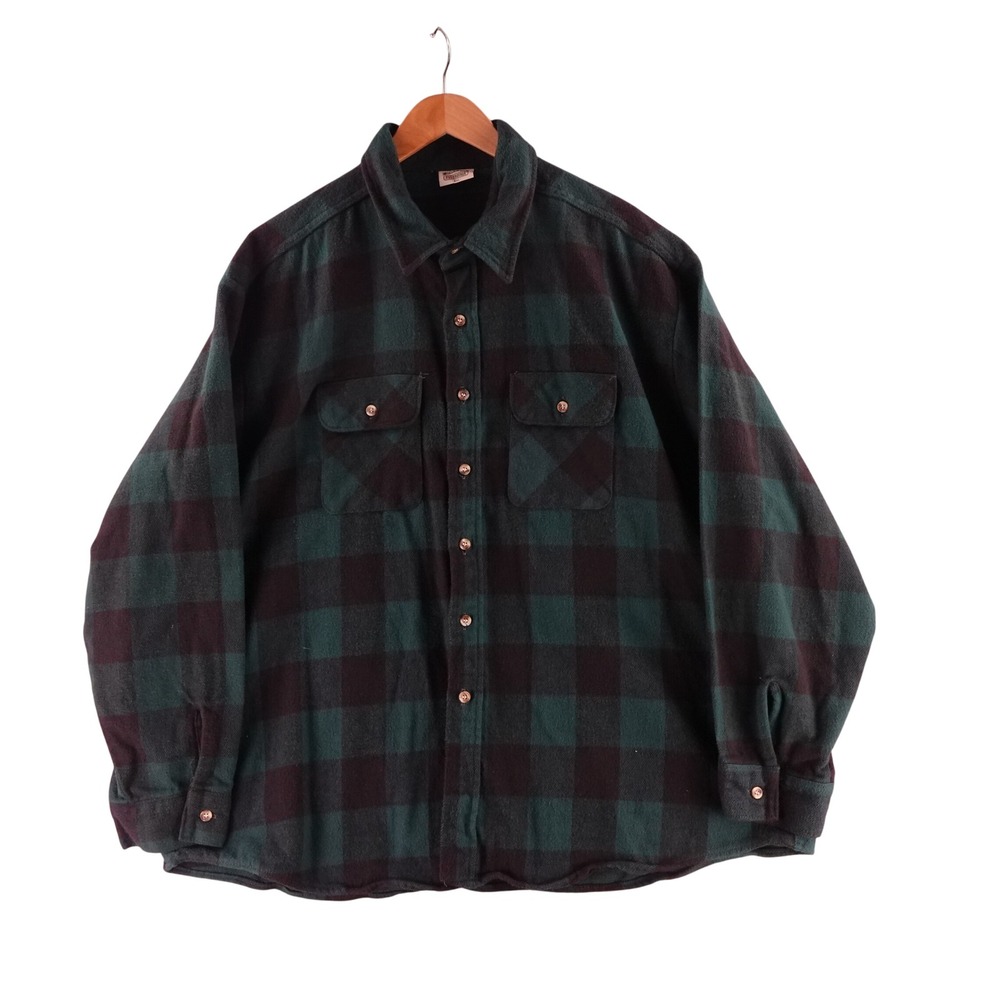 Five Brother Mens 3XL Flannel Shirt Vintage USA Green Plaid Heavy Cotton